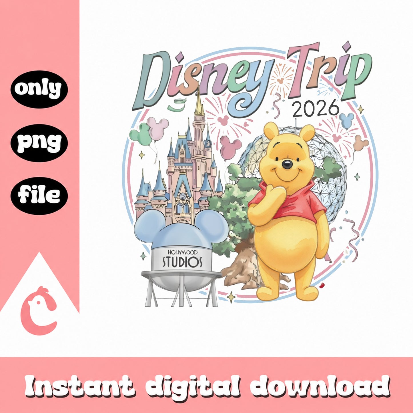 Winnie The Pooh Disney Trip 2026 PNG, Disney Castle PNG, Family Vacation PNG