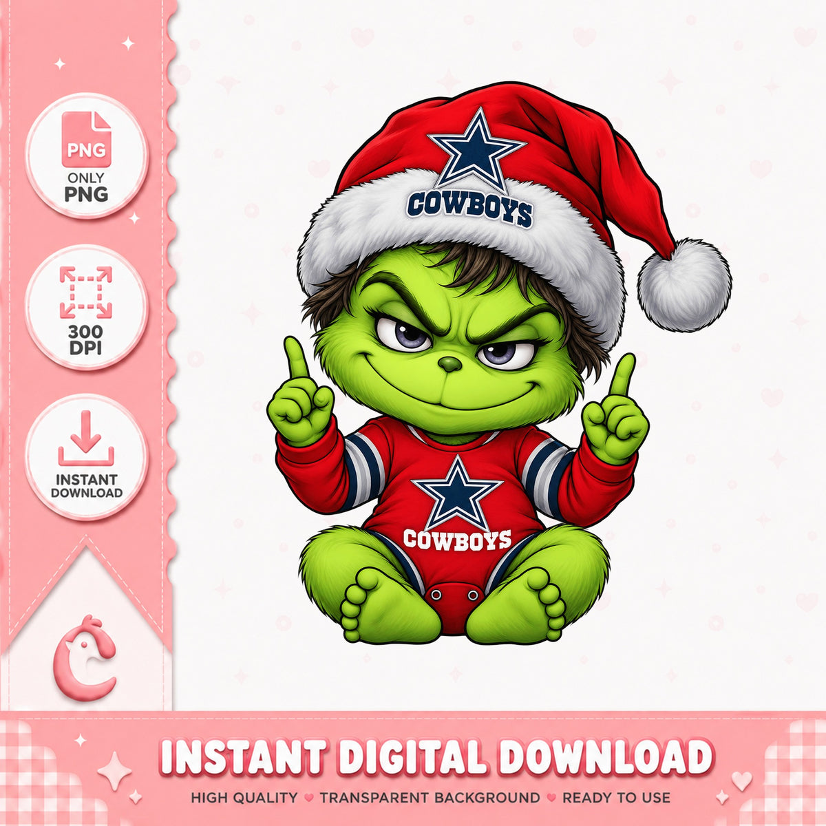 Grinch Dallas Cowboys PNG, Christmas NFL Baby Grinch, PNG