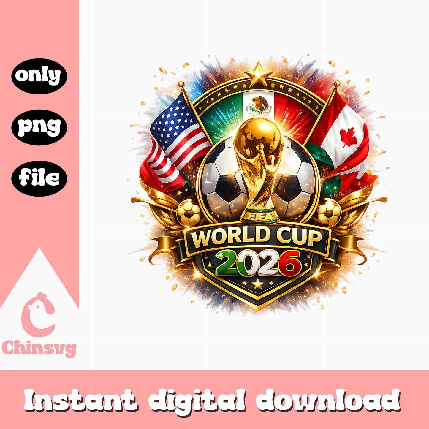 World Cup 2026 PNG, Soccer Trophy USA Mexico Canada, Football PNG