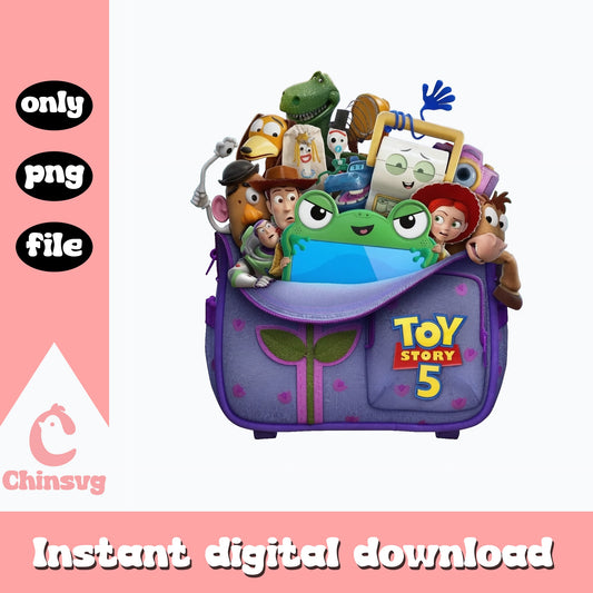 Toy Story 5 Characters Backpack PNG, Disney Pixar PNG, Woody Buzz PNG