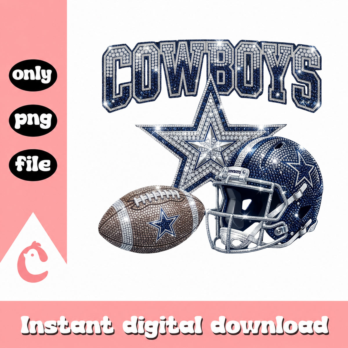 Dallas Cowboys Bling PNG, Football Helmet Sublimation PNG, NFL PNG