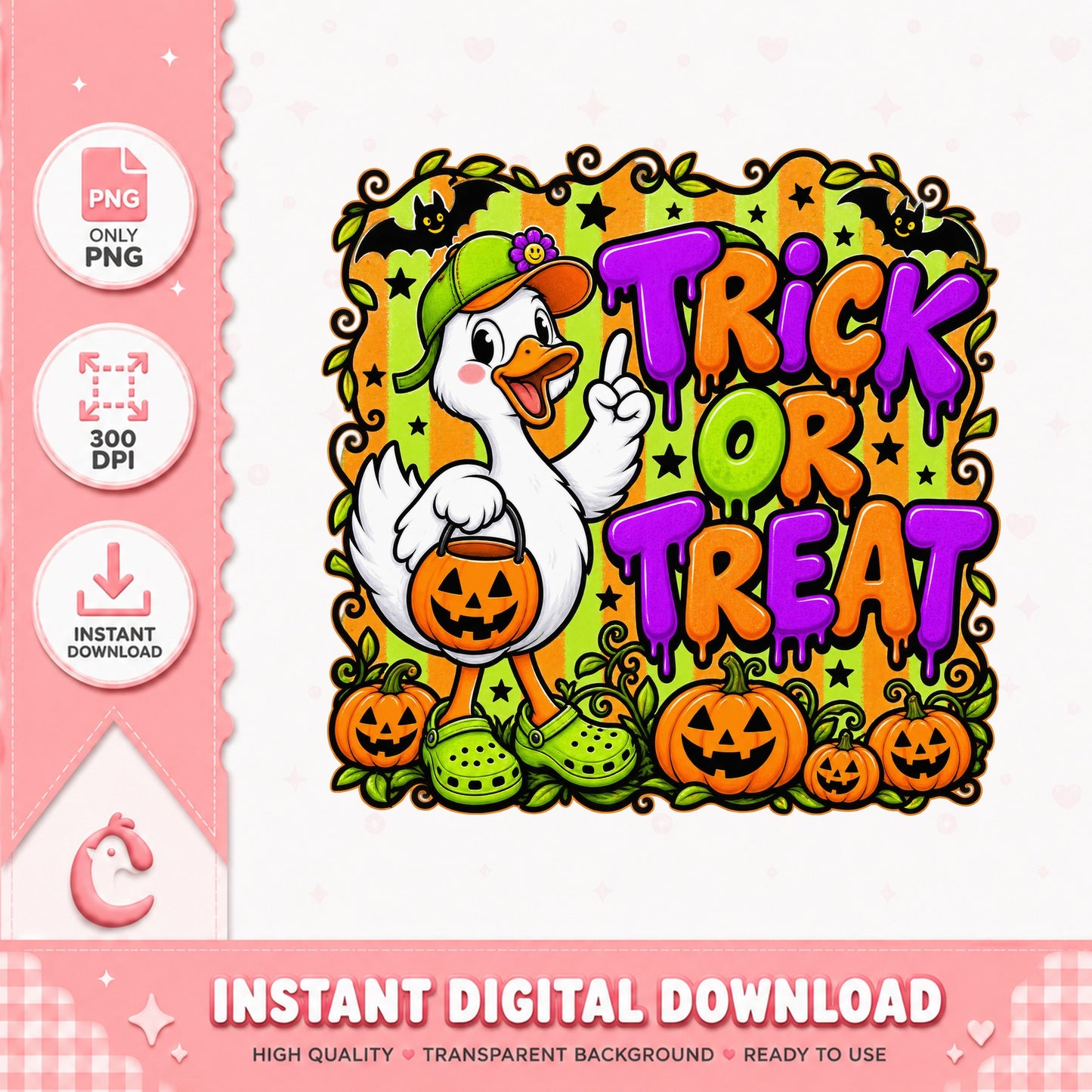 Trick Or Treat Halloween Duck PNG, Funny Duck With Pumpkin, PNG