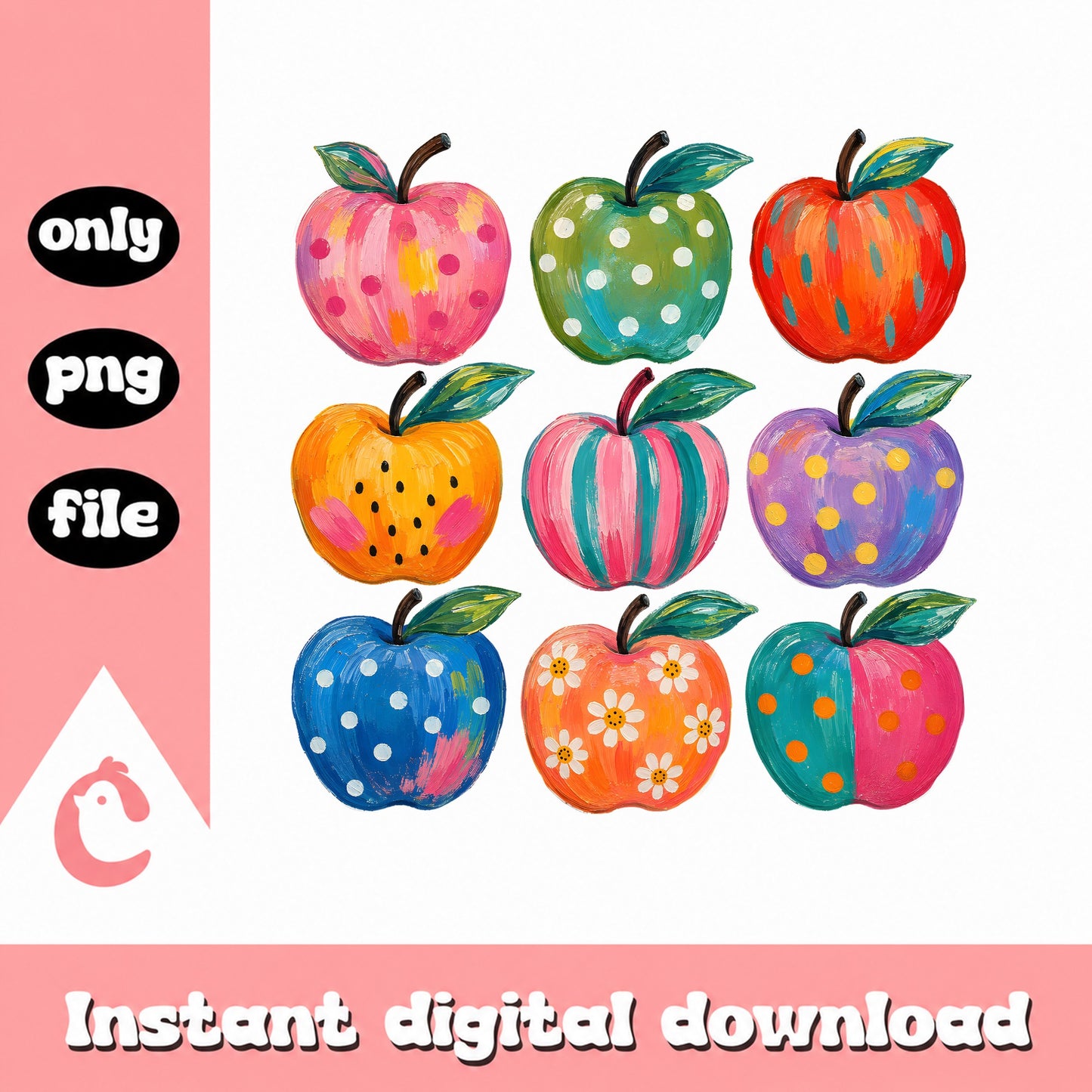 Colorful Apple Clipart Bundle, Teacher Clipart, PNG File
