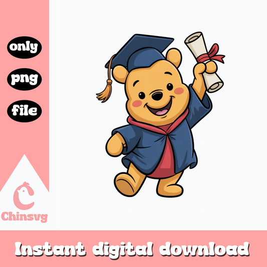 Winnie The Pooh Graduation PNG, Disney Graduate PNG, Cute Bear Diploma PNG