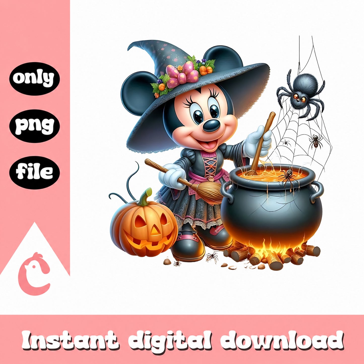 Minnie Mouse Halloween Witch PNG, Disney Halloween PNG, Pumpkin PNG