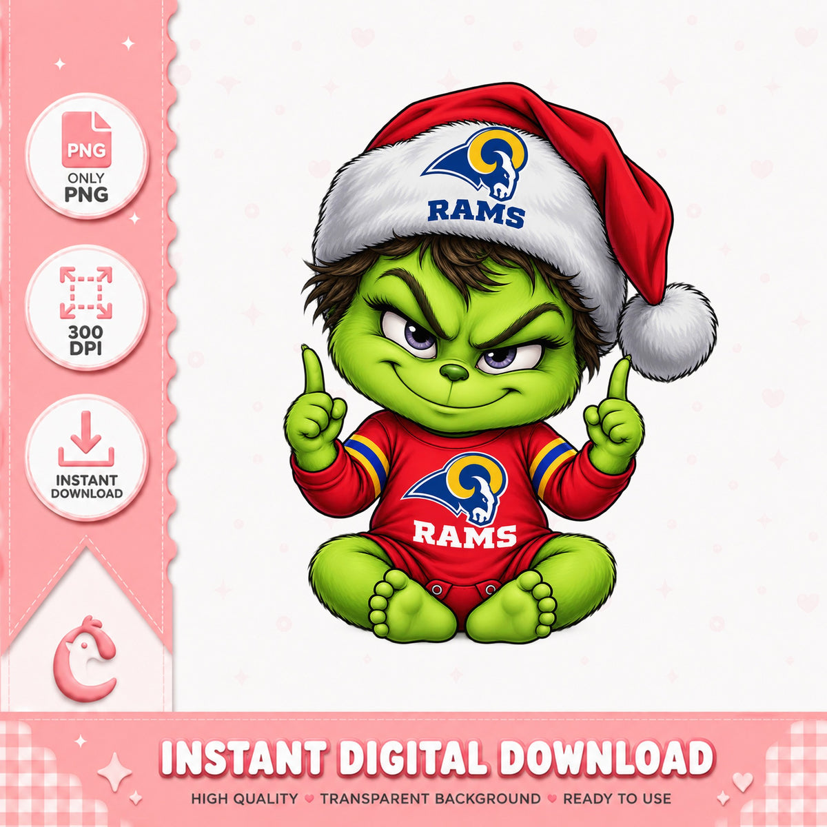 Baby Grinch Rams Christmas PNG, NFL Football Santa Hat, PNG