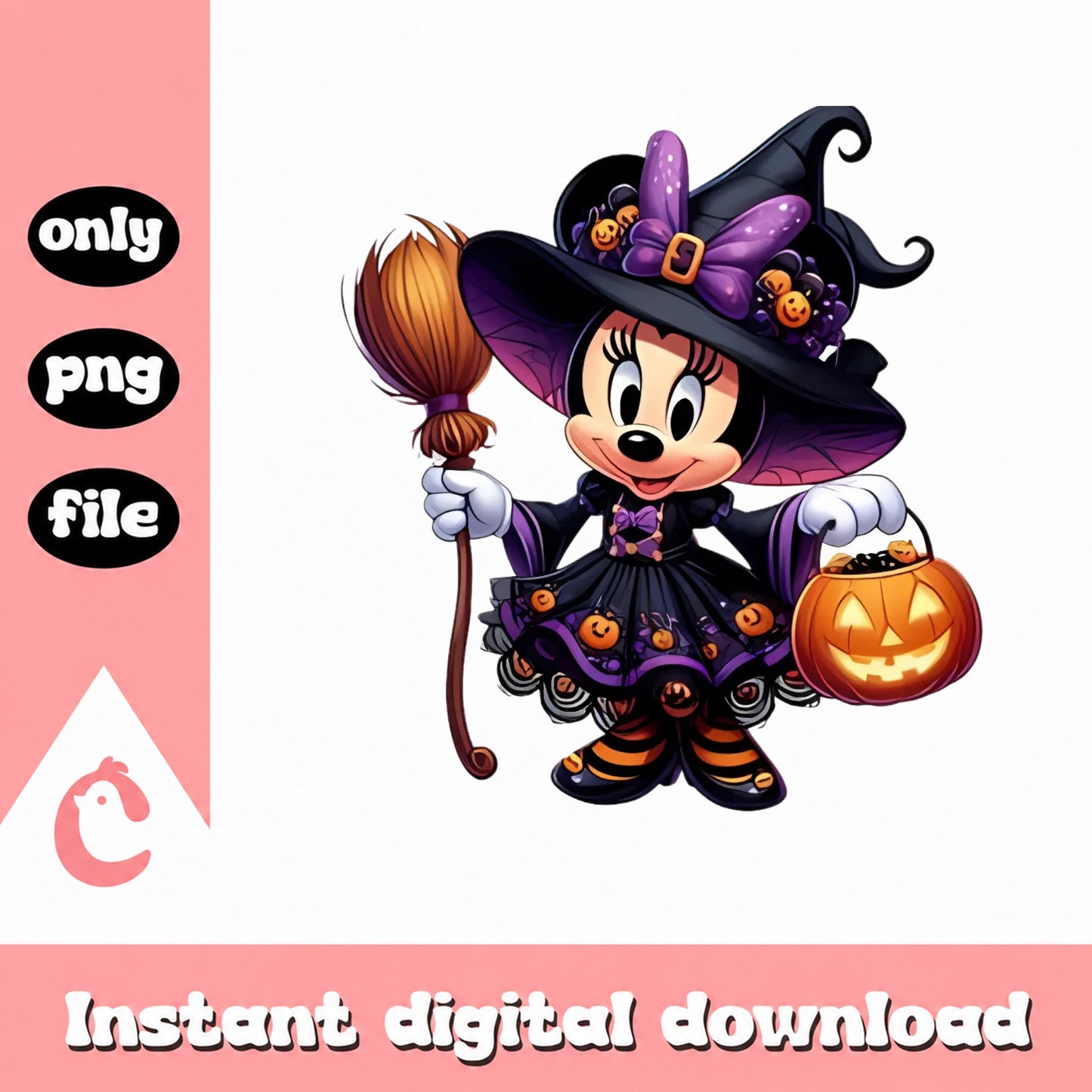 Minnie Mouse Halloween Witch PNG, Disney Halloween PNG, Pumpkin PNG