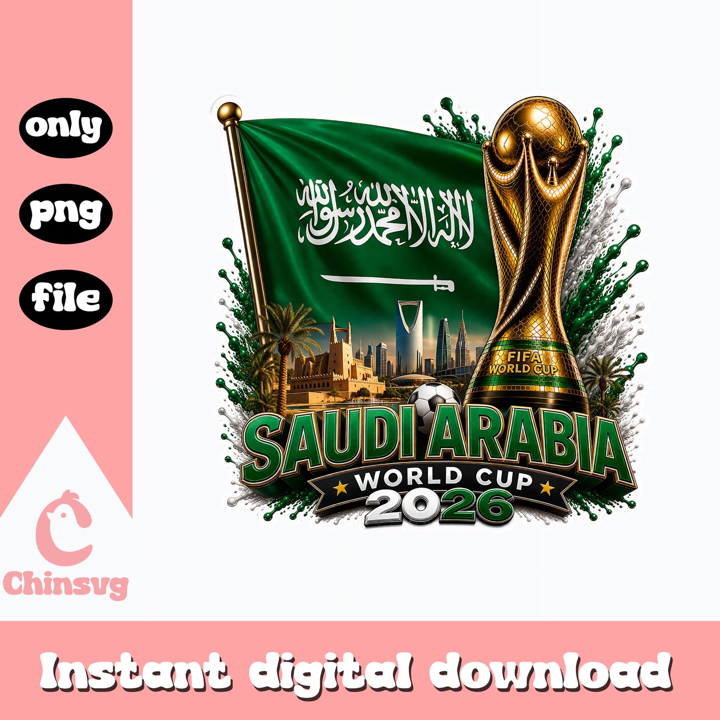 Saudi Arabia World Cup 2026 PNG, Soccer Trophy Flag, Football PNG