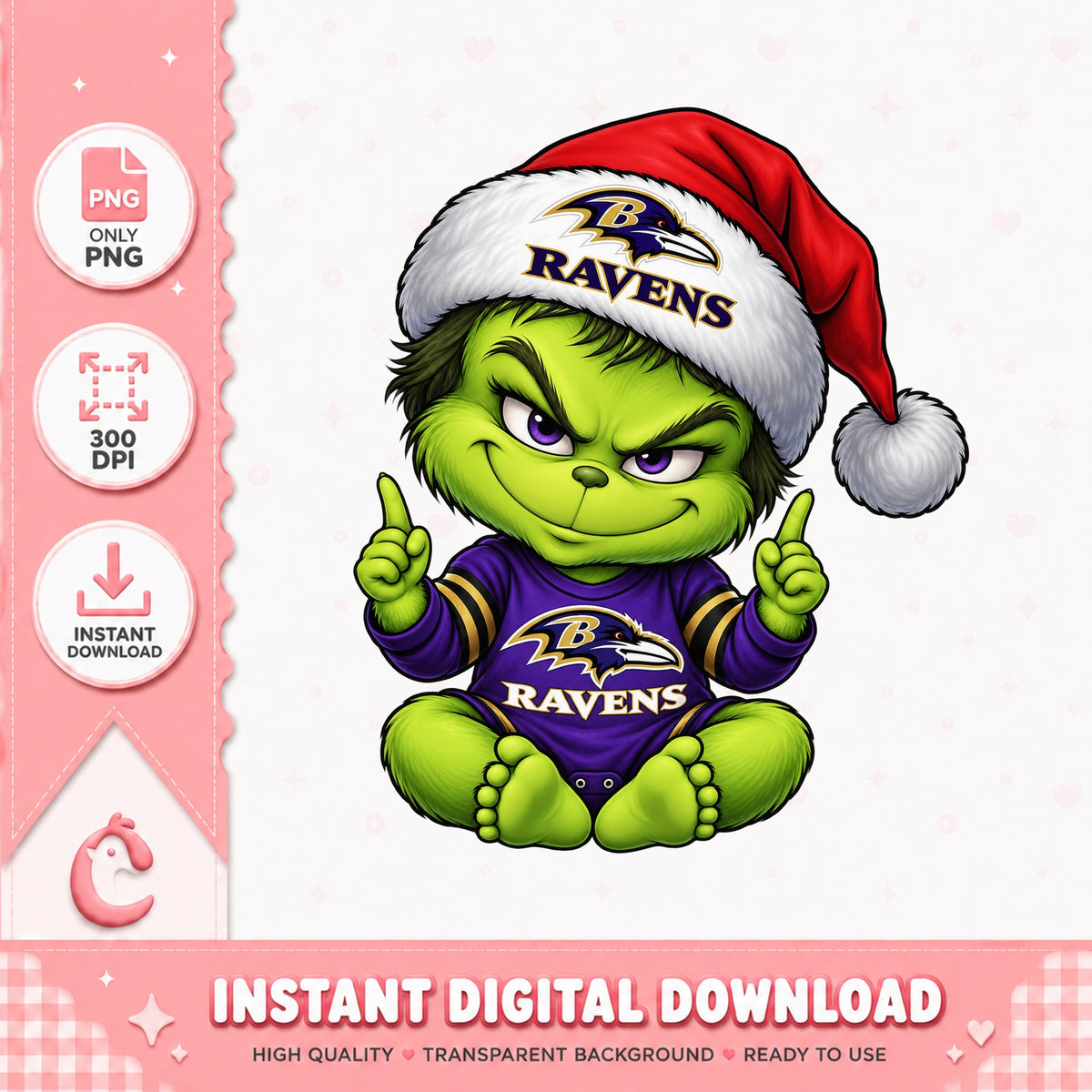 Grinch Baltimore Ravens PNG, Christmas Football Team, Santa Hat PNG