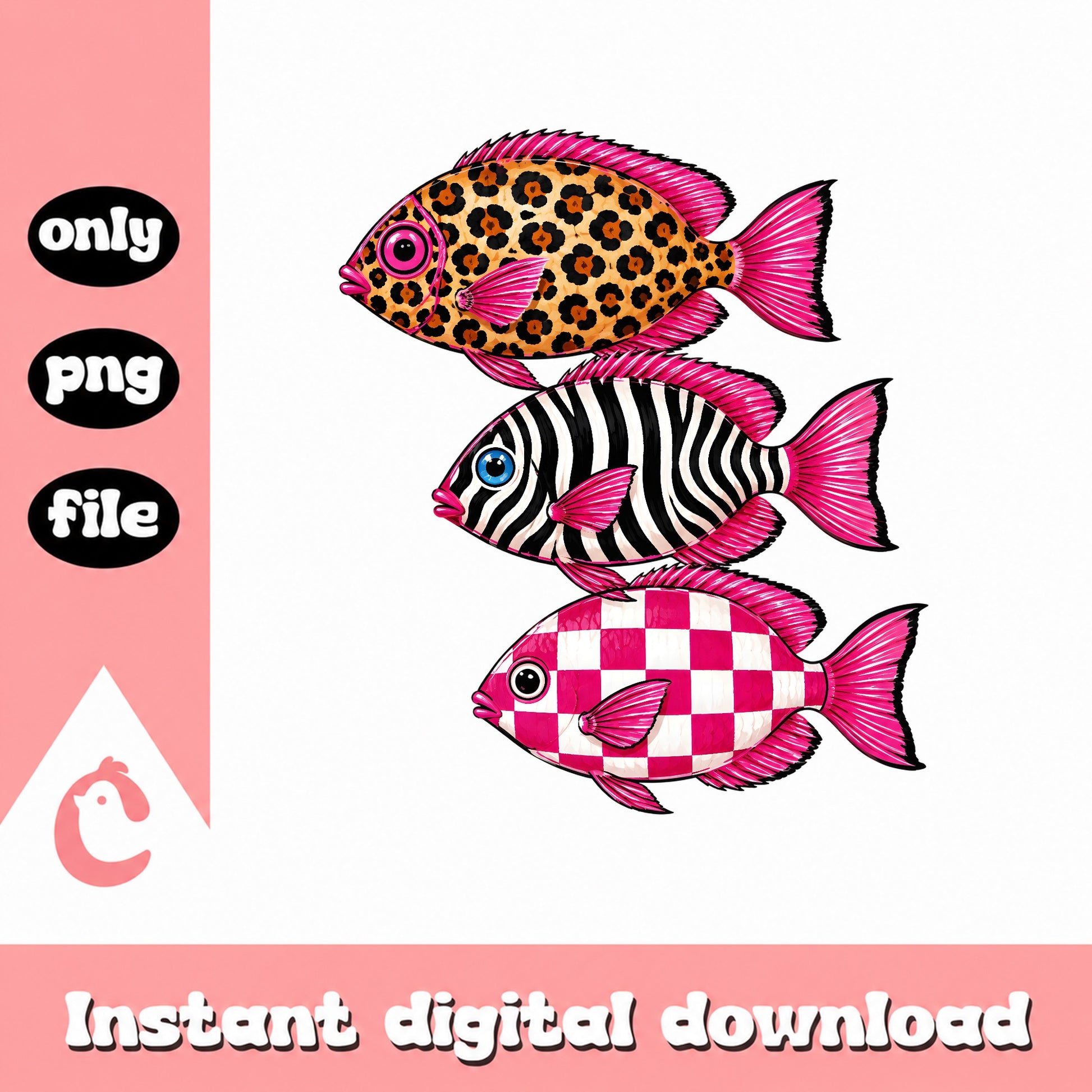 Leopard Print Fish Clipart PNG, Zebra Print Fish, Pink Fish PNG