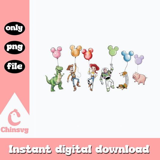 Toy Story Characters With Mickey Balloons PNG, Disney PNG, Woody Buzz PNG
