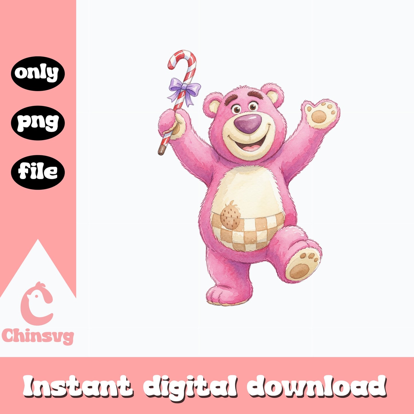 Lotso Bear Christmas Candy Cane PNG, Toy Story PNG, Disney PNG