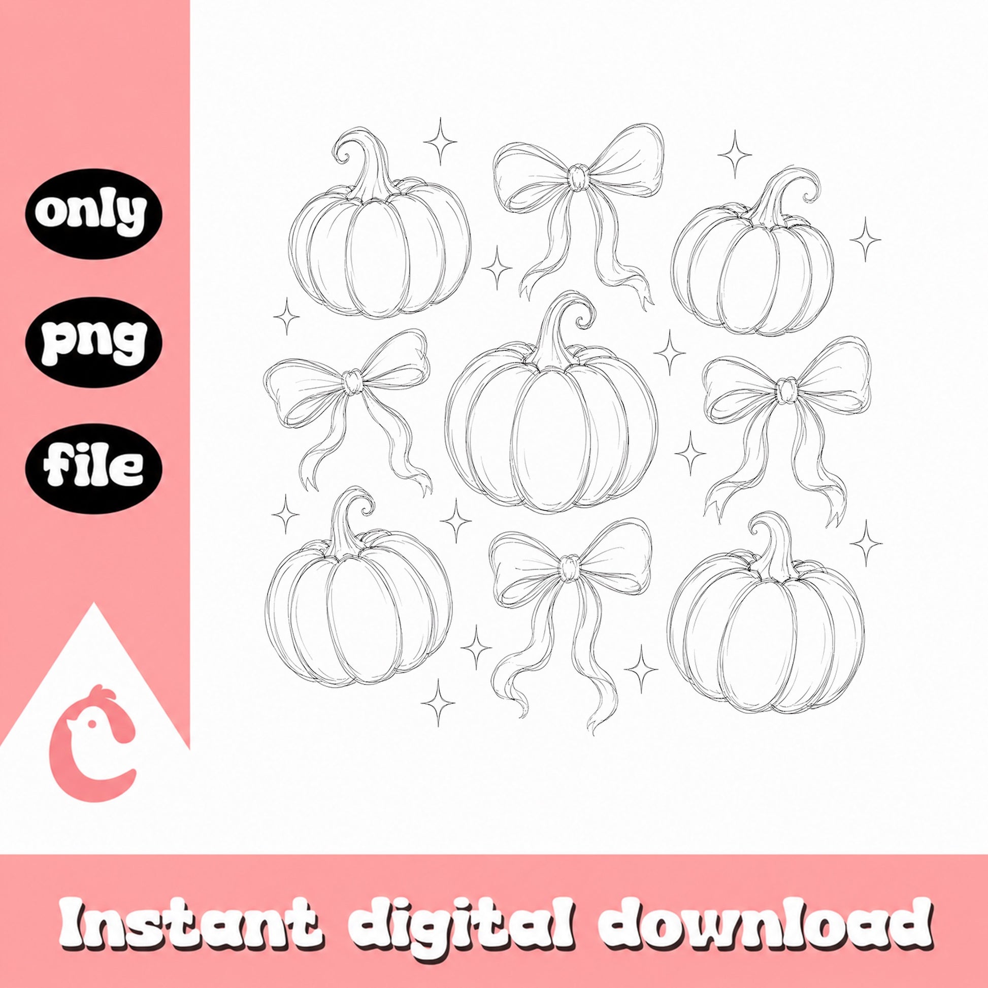 Pumpkin With Bow Clipart PNG, Fall Autumn Graphics, Halloween PNG