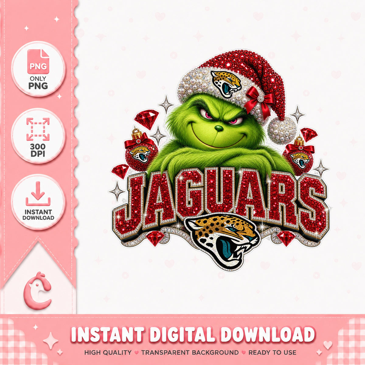 Grinch Jaguars Christmas PNG, NFL Grinch Santa Hat, Holiday PNG