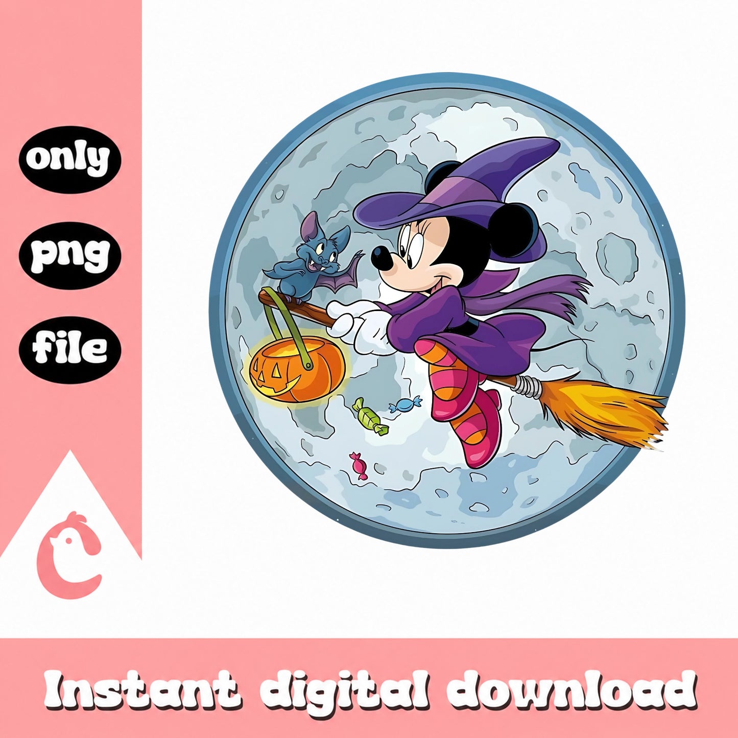 Minnie Mouse Halloween Witch PNG, Disney Halloween PNG, Pumpkin PNG
