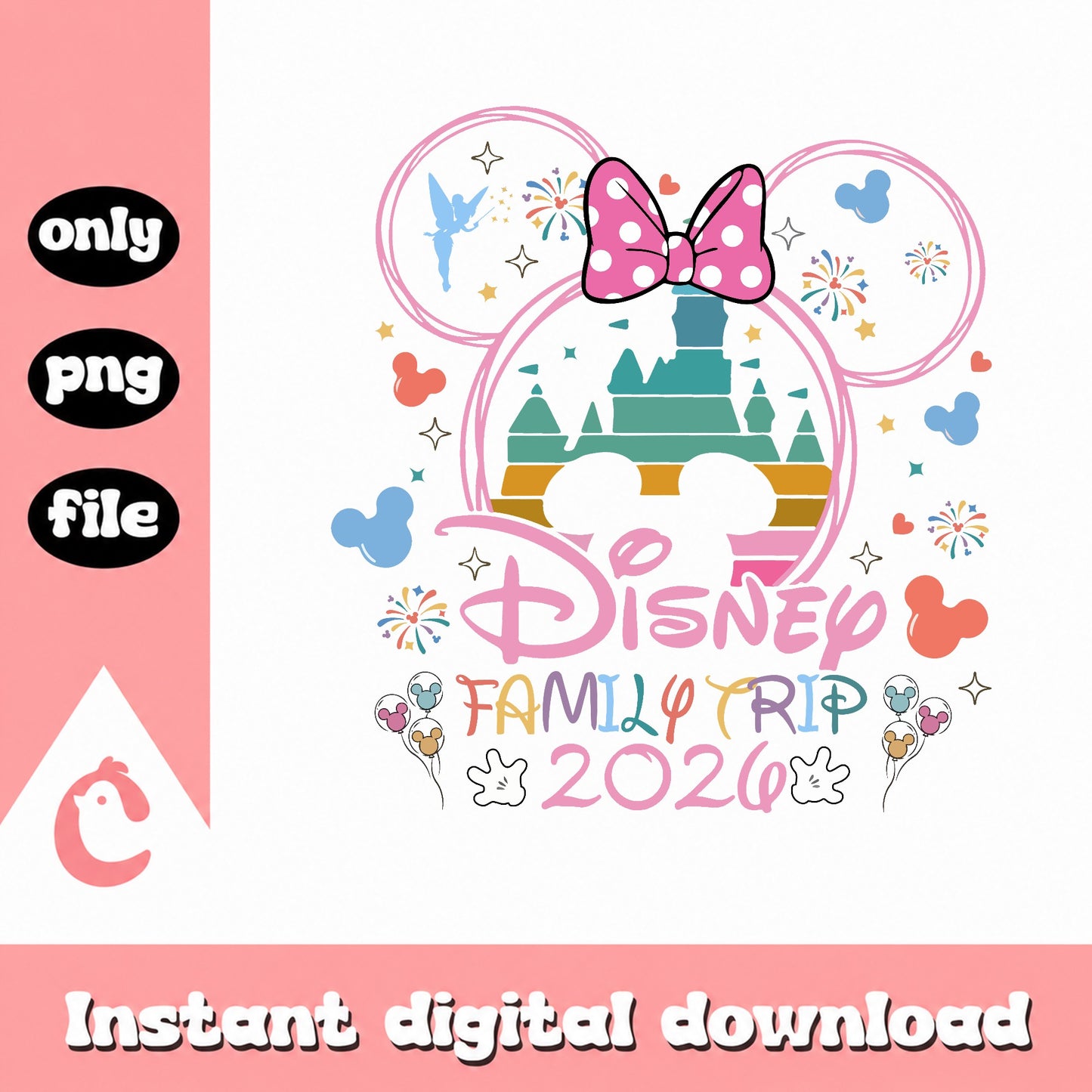 Disney Family Trip 2026 PNG, Minnie Mouse Castle PNG, Disney Vacation PNG