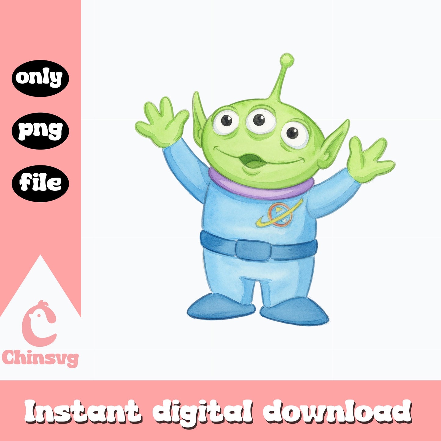 Toy Story Alien Watercolor PNG, Little Green Men PNG, Disney Pixar PNG