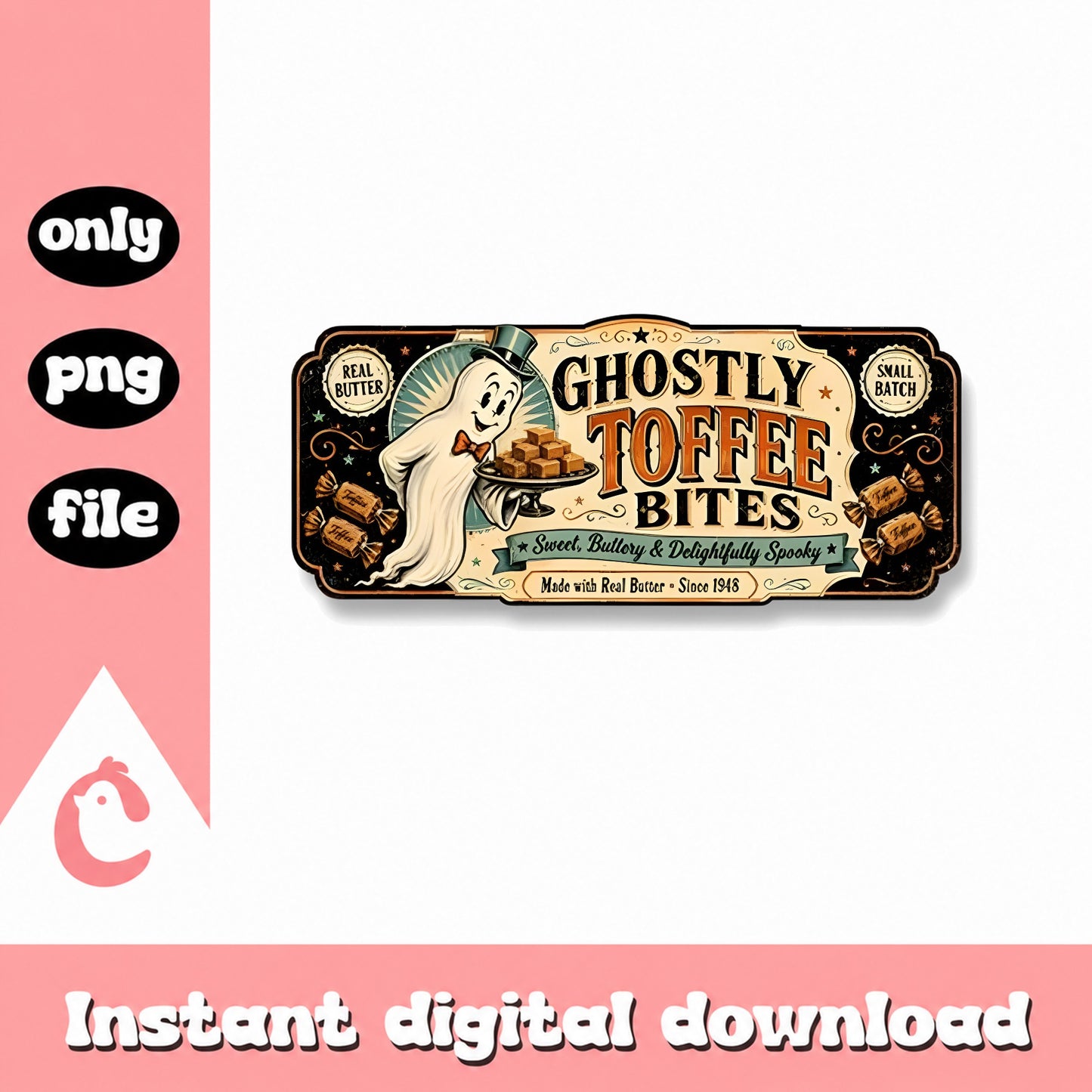 Ghostly Toffee Bites Label PNG, Halloween Vintage, PNG File
