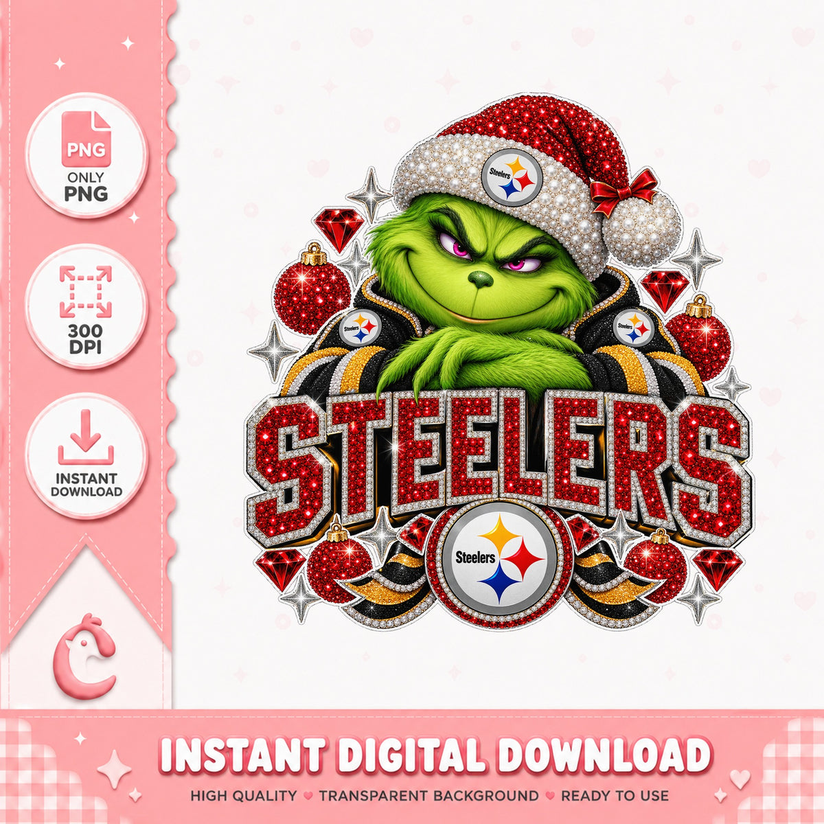 Grinch Steelers Christmas PNG, Pittsburgh Steelers NFL, Holiday PNG