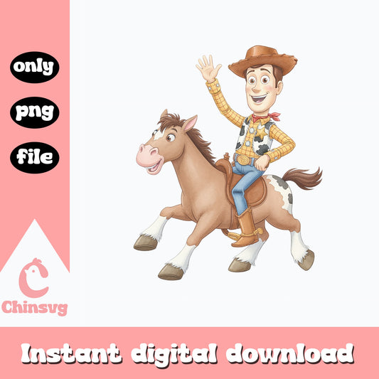 Woody Riding Bullseye Toy Story PNG, Disney Pixar PNG, Cowboy PNG