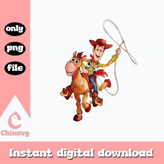 Woody Riding Bullseye Toy Story PNG, Disney Pixar PNG, Cowboy PNG