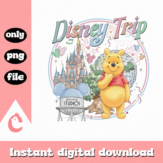 Winnie The Pooh Disney Trip 2026 PNG, Disney Castle PNG, Family Vacation PNG