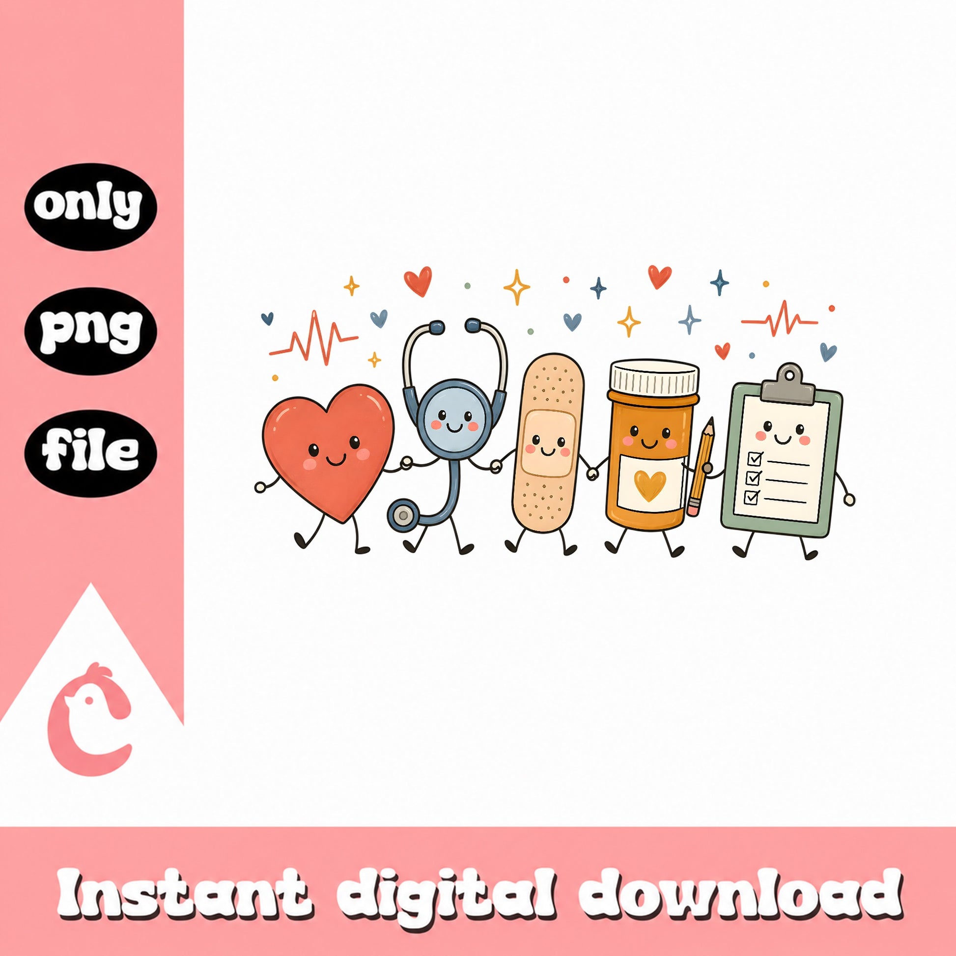 Cute Nurse Medical Clipart Bundle, Healthcare Kawaii PNG, PNG File