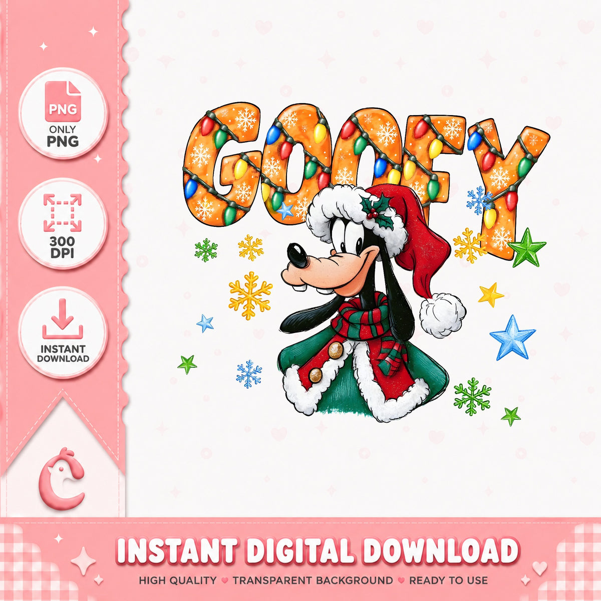 Goofy Christmas Name PNG, Santa Goofy PNG, Christmas Lights Xmas PNG