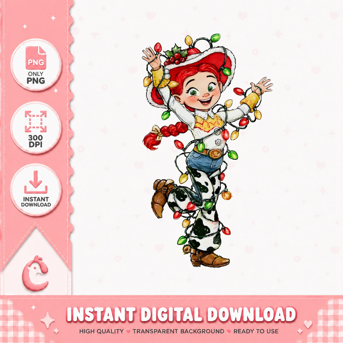 Jessie Christmas Lights PNG, Toy Story Xmas PNG, Cowgirl Santa Hat PNG