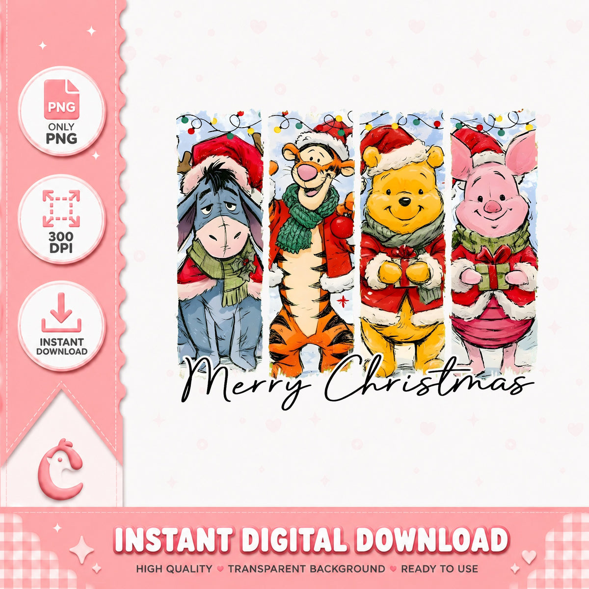 Pooh Friends Christmas Panels PNG, Tigger Eeyore Xmas PNG, Piglet PNG