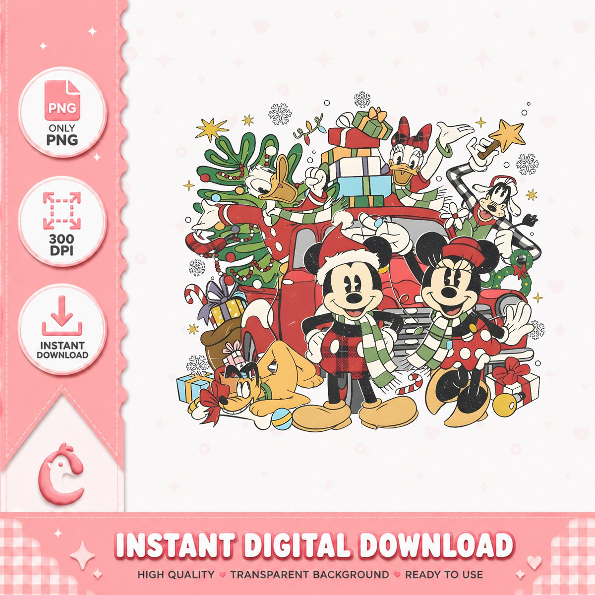 Mickey And Friends Christmas Truck PNG, Red Truck PNG, Disney Xmas PNG