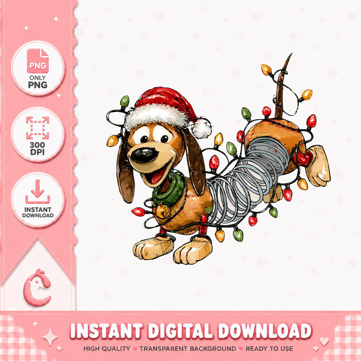 Slinky Dog Christmas Lights PNG, Toy Story Xmas PNG, Santa Dog PNG