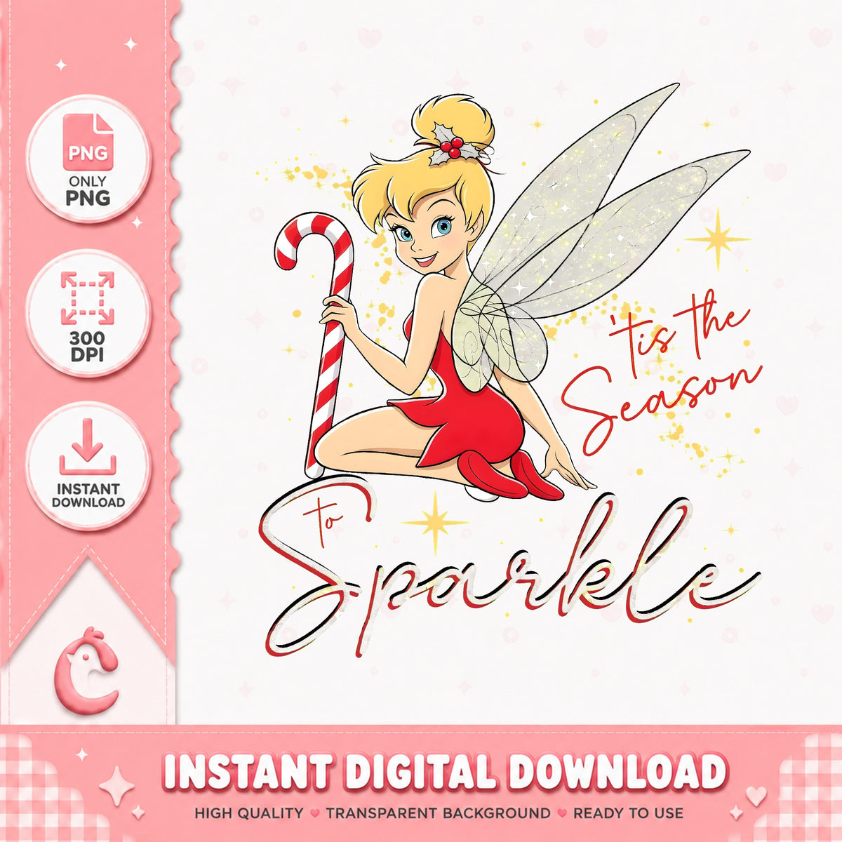 Tinker Bell Season To Sparkle PNG, Candy Cane Xmas PNG, Fairy PNG