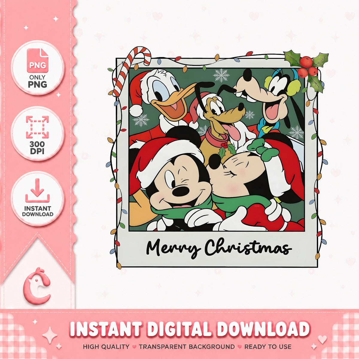 Mickey Friends Christmas Polaroid PNG, Retro Xmas PNG, Selfie PNG