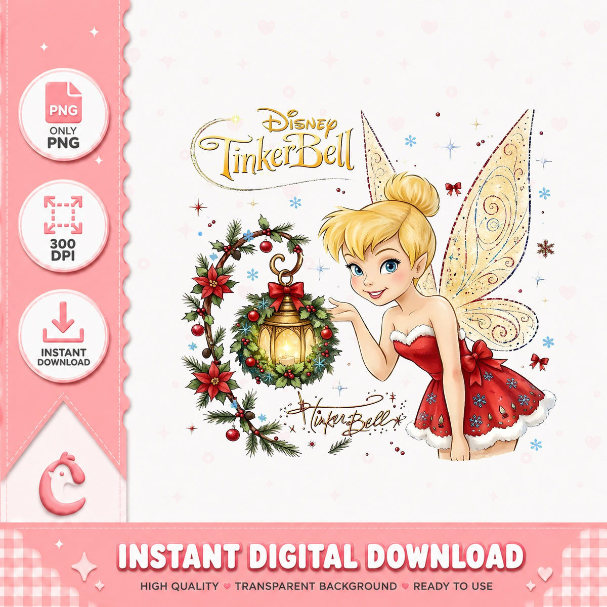Tinker Bell Christmas Wreath PNG, Pixie Fairy Xmas PNG, Peter Pan PNG