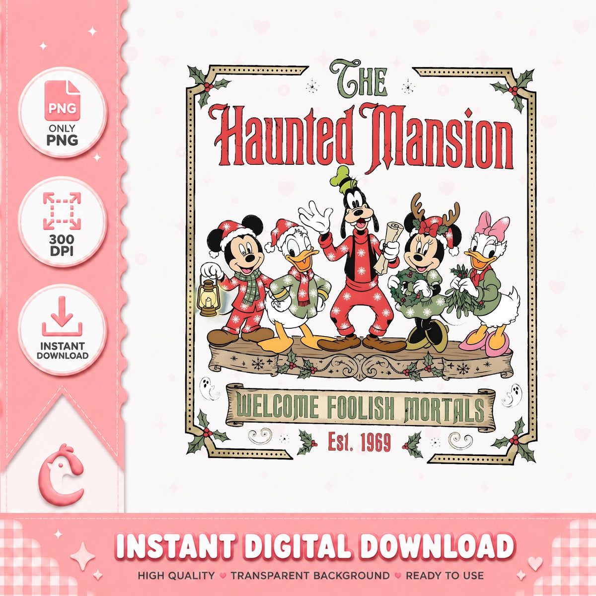 Haunted Mansion Christmas PNG, Foolish Mortals PNG, Mickey Xmas PNG