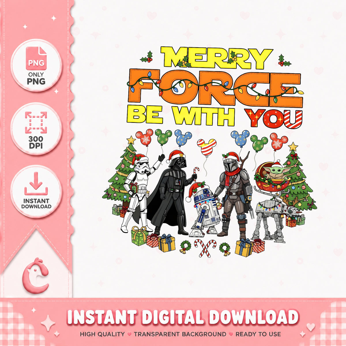 Merry Force Be With You PNG, Star Wars Xmas PNG, Mickey Balloon PNG
