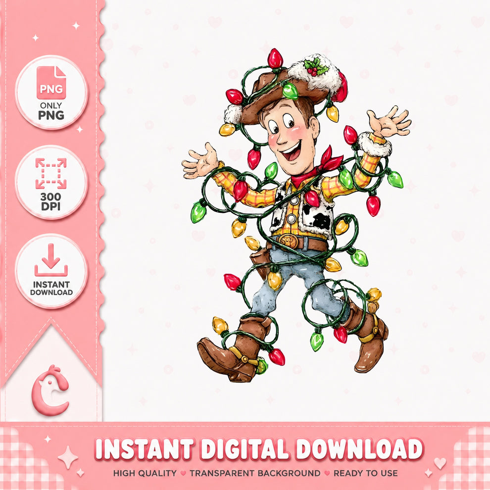 Woody Christmas Lights PNG, Toy Story Xmas PNG, Cowboy Santa Hat PNG ...
