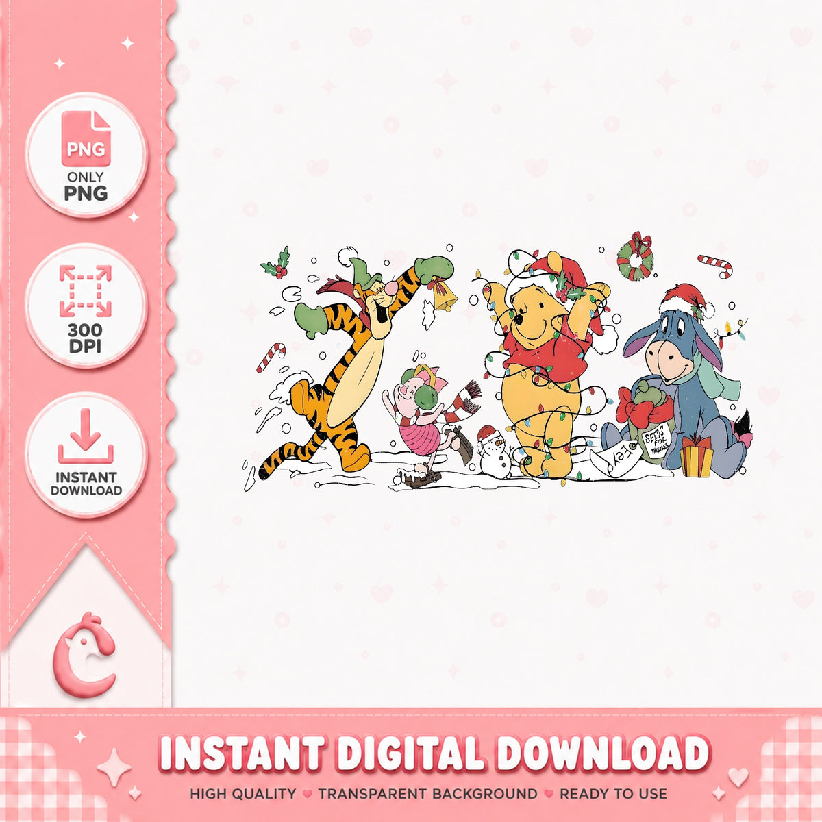 Pooh Friends Snowy Christmas PNG, Tigger Eeyore Xmas PNG, Piglet PNG
