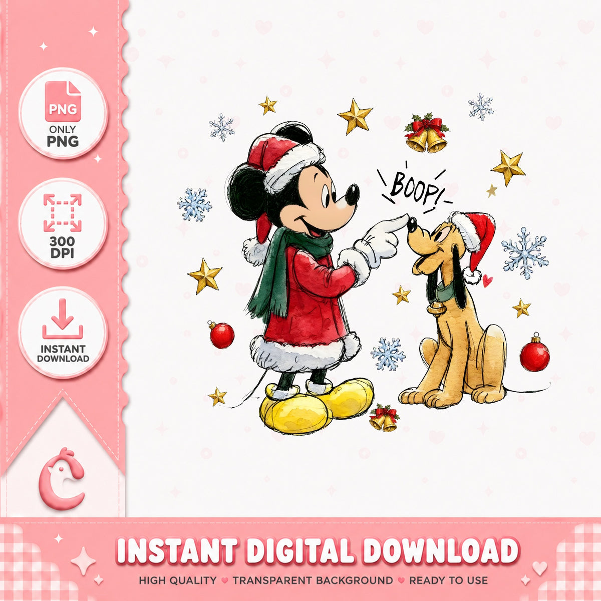 Mickey Pluto Boop Christmas PNG, Santa Mickey Xmas PNG, Disney Dog PNG
