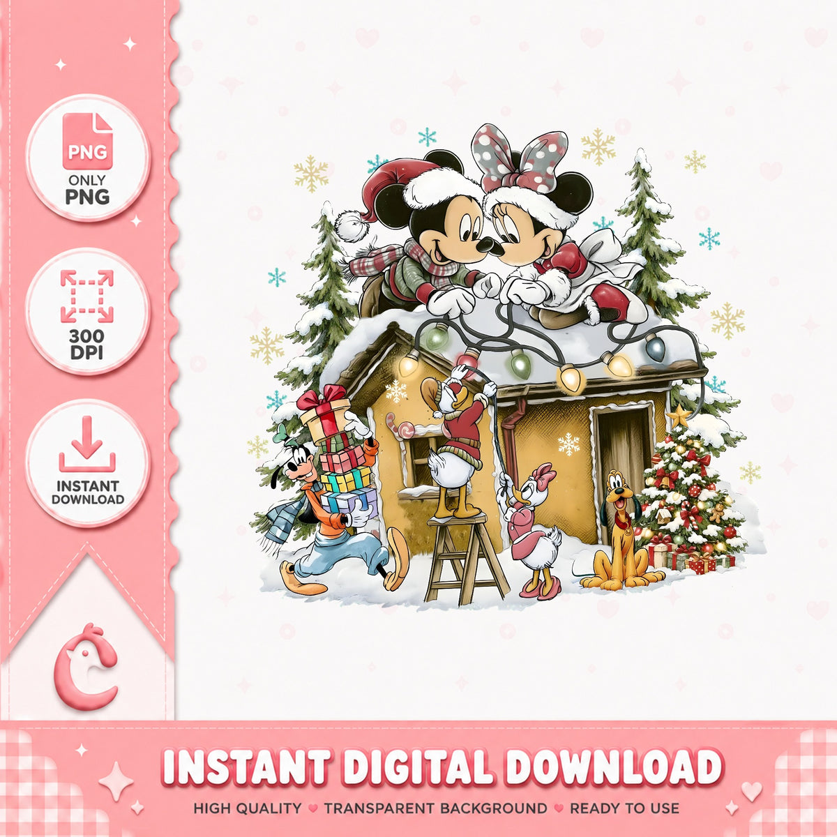 Mickey Minnie Gingerbread House PNG, Disney Xmas PNG, Snowy Roof PNG