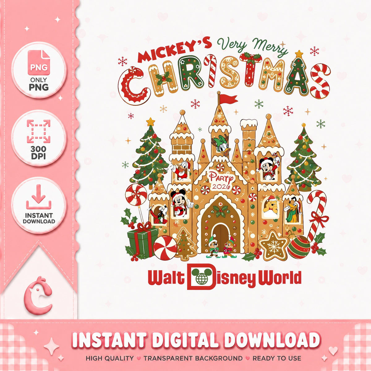 Very Merry Christmas Walt Disney World PNG, Gingerbread PNG, Party PNG