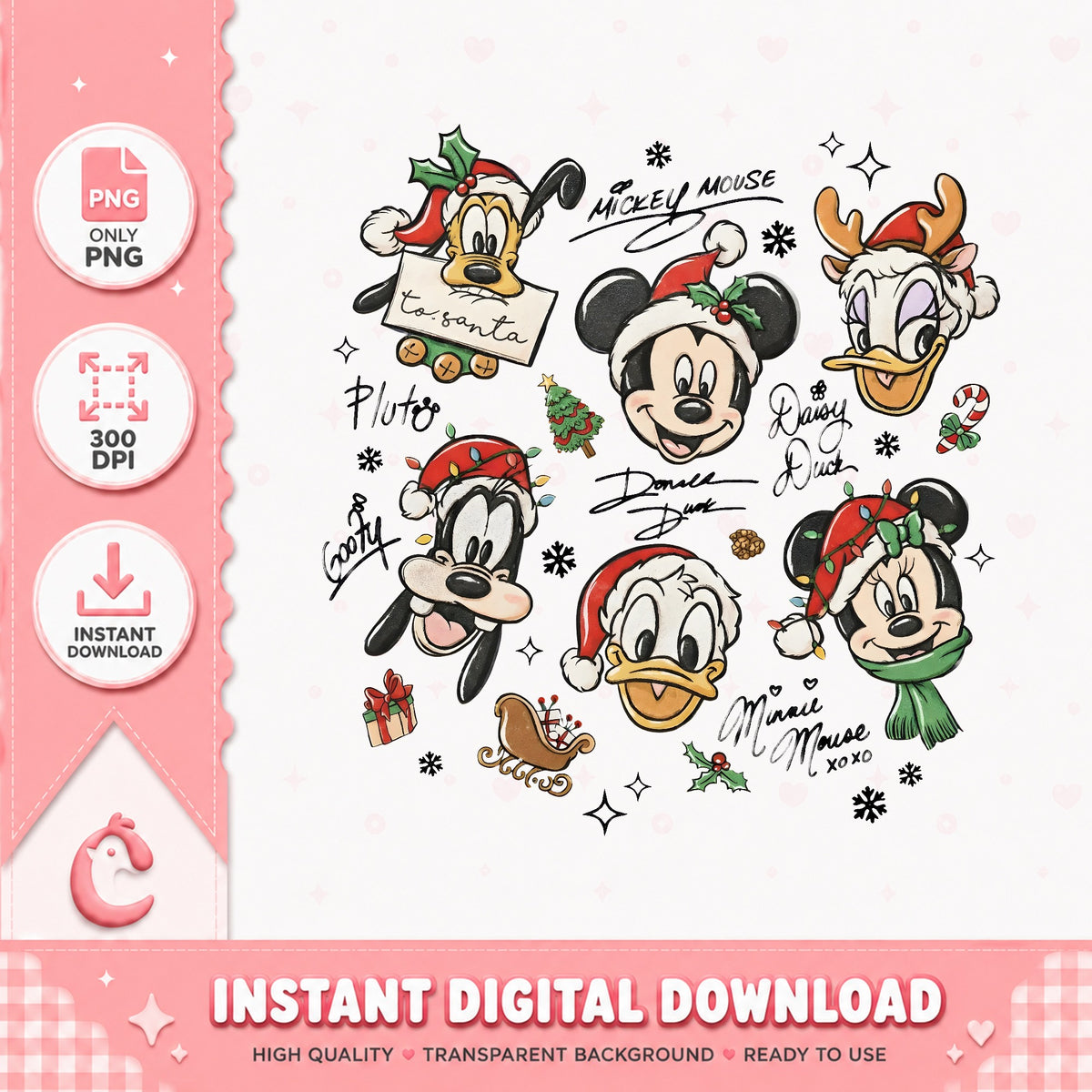 Mickey Friends Christmas Faces PNG, Disney Xmas PNG, Santa Hats PNG