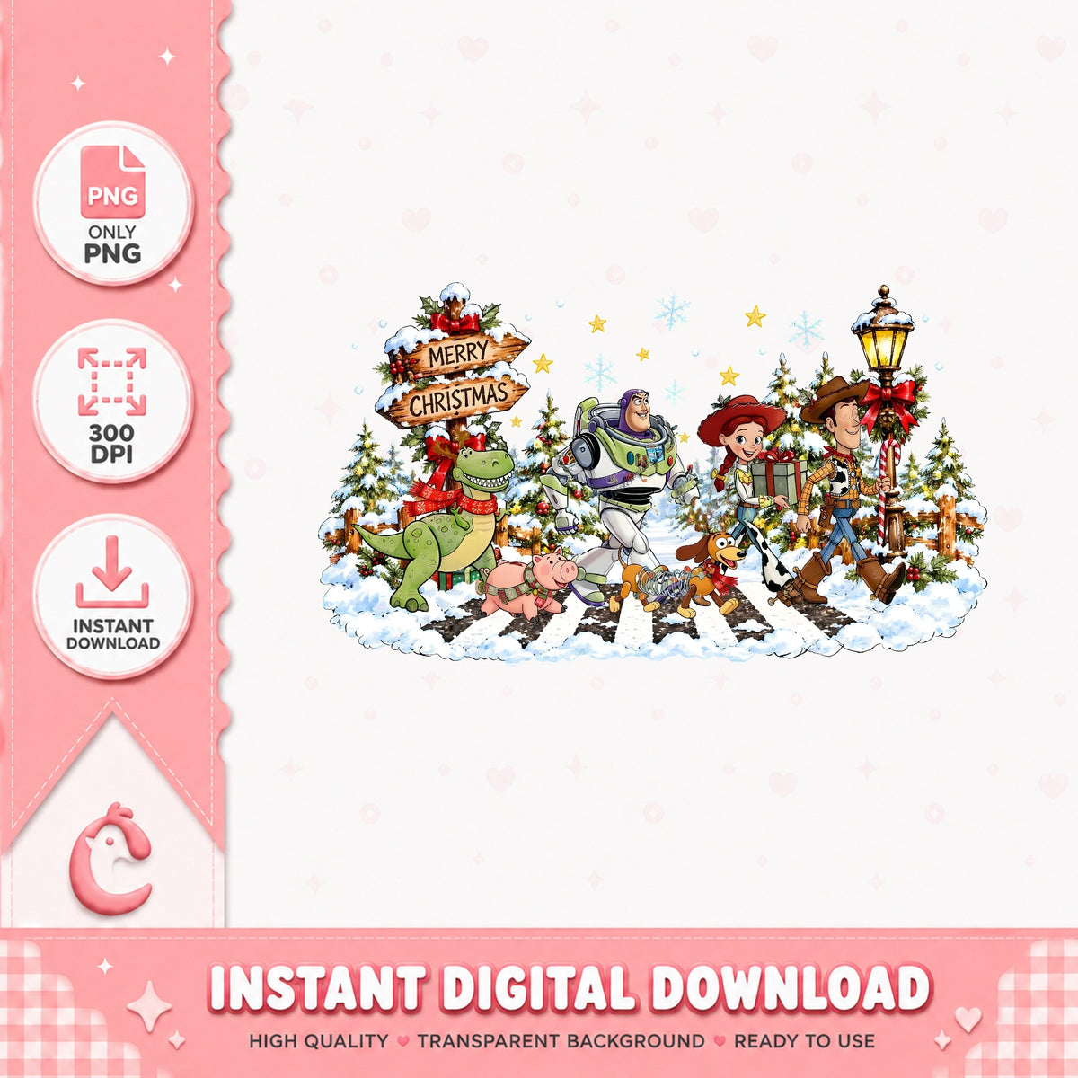 Toy Story Christmas Walk PNG, Woody Buzz Xmas PNG, Snowy Street PNG