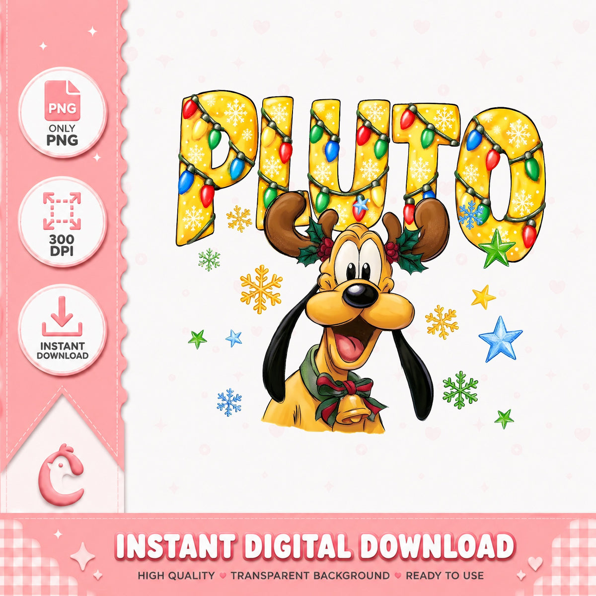 Pluto Christmas Name PNG, Reindeer Pluto PNG, Disney Dog Xmas PNG